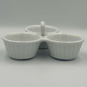 Pier 1 White Ribbed Porcelain 3 Section Condiment/Serving Dish